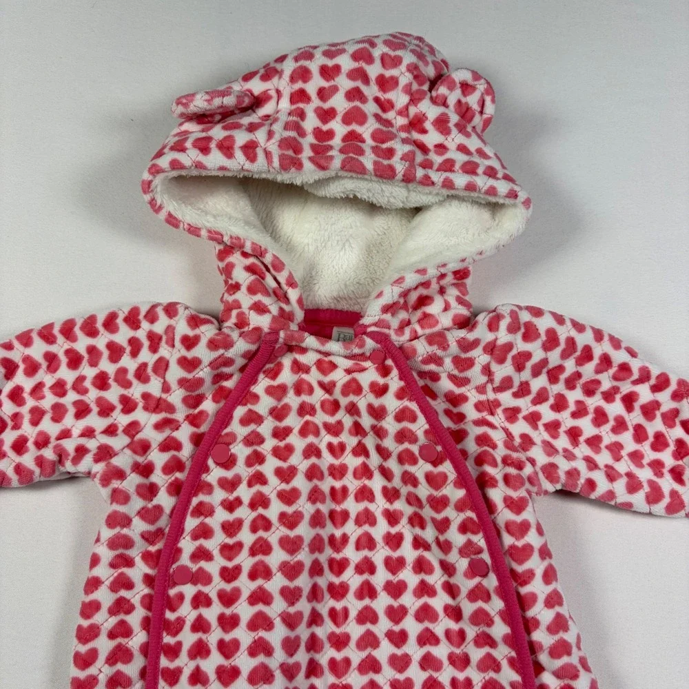 Nordstrom Baby Bunting Heart Print Hooded Bear Ears Quilted Winter Warm Newborn